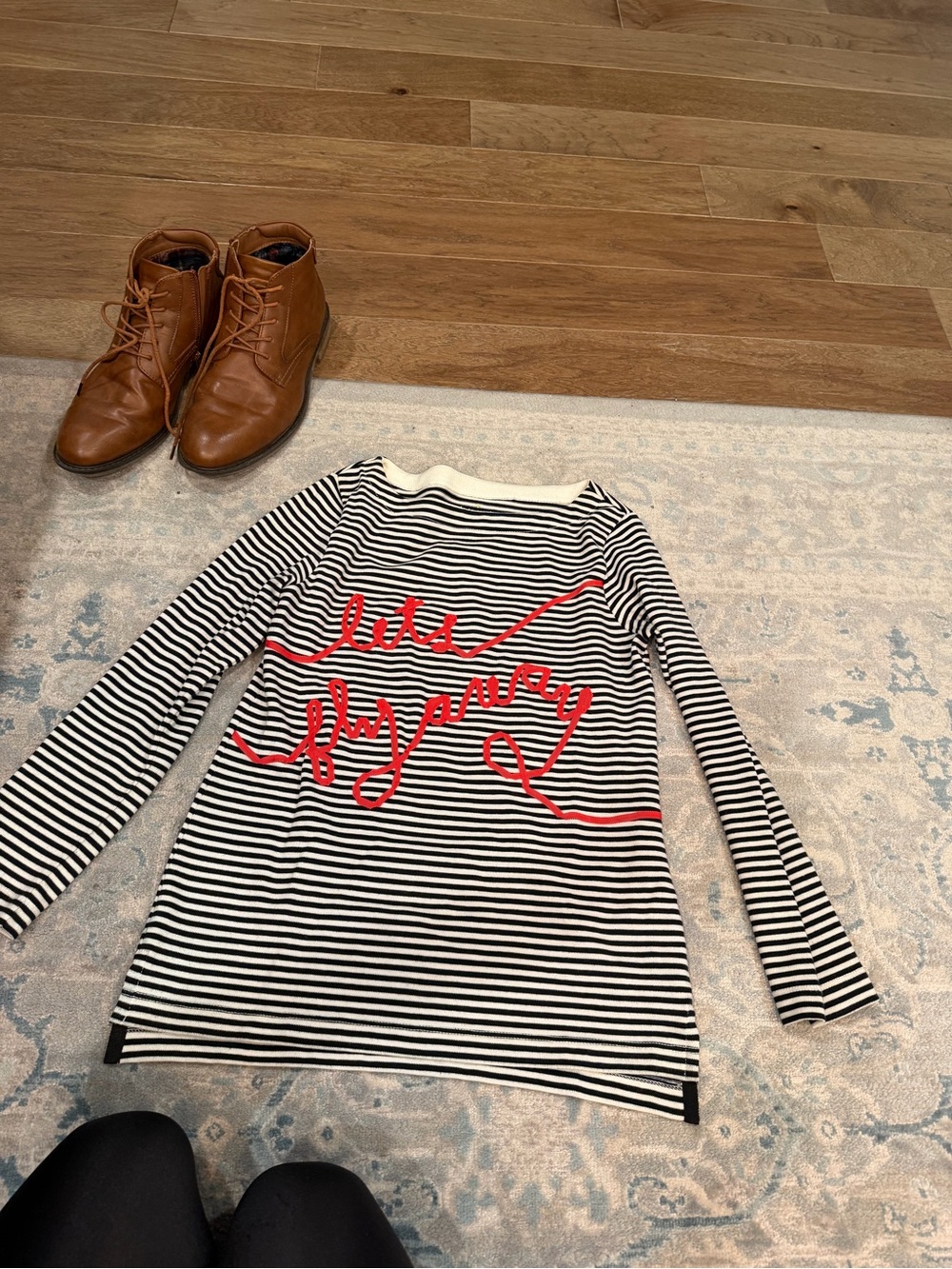kate spade Black & White Striped Long Sleeve Top with Red Script